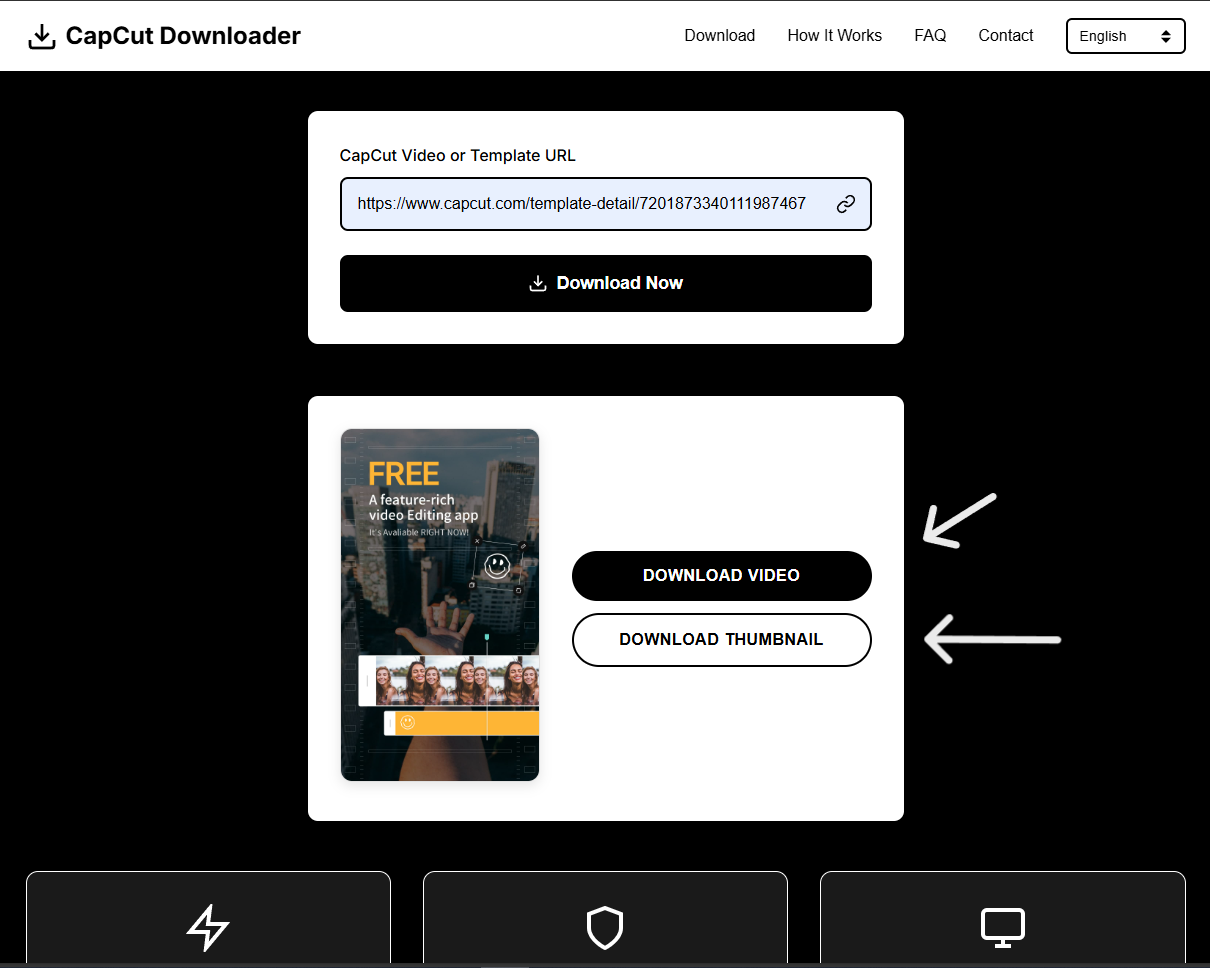 CapCut Video Downloader  website interface showing the URL input field with a pasted CapCut link and the prominent download button, illustrating the downloading process